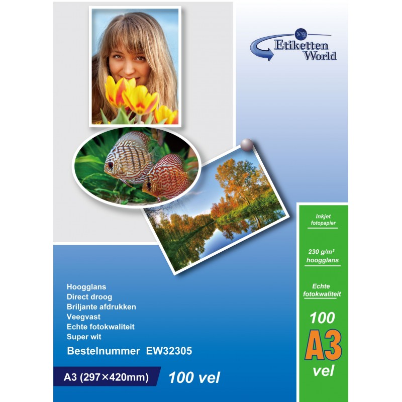 Papier Photo A3 EtikettenWorld 230g - 100 Feuilles Premium Haute