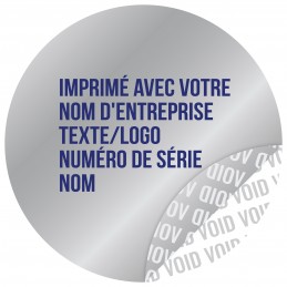 1000 Etiquettes Adhésives Argentée Void Avec Text Bleu Format 30 mm