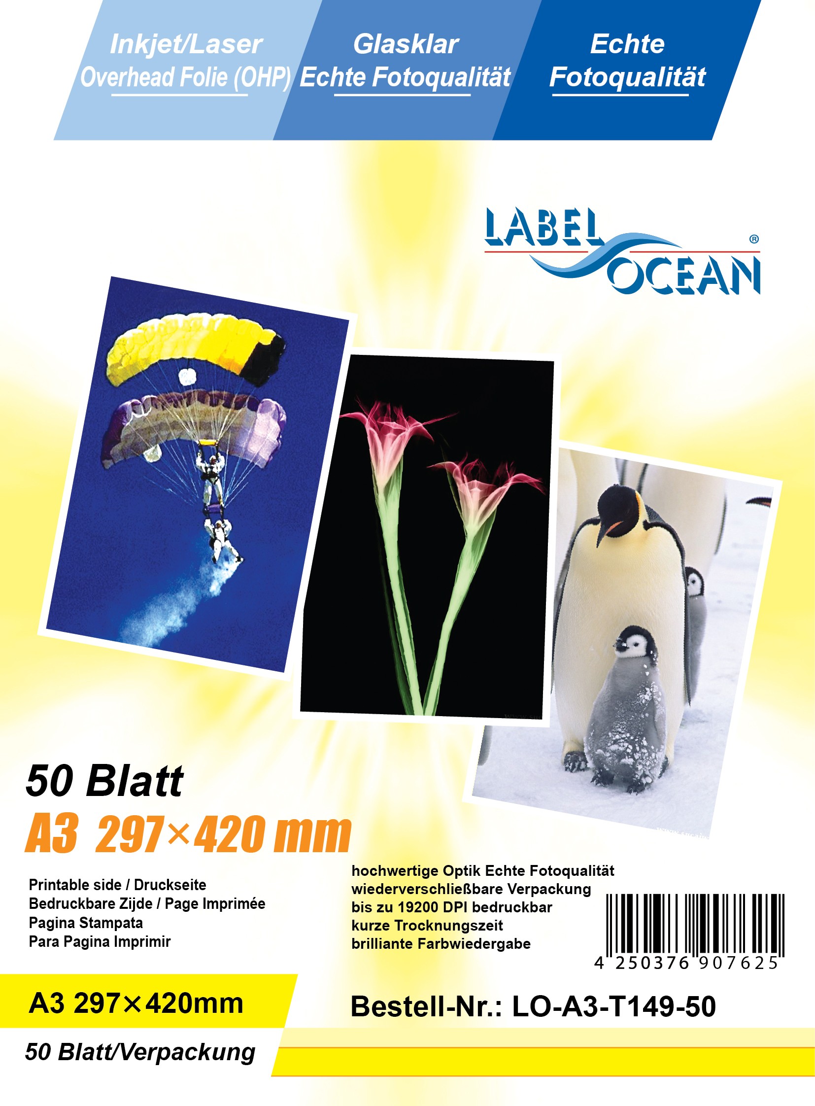 50 Feuilles A3 Film Transparents Rétroprojection OHP Compatible Jet D'encre - Photo 1/1