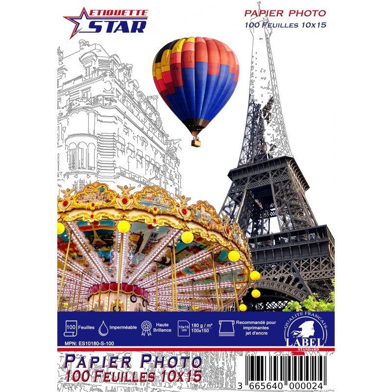 Papier Photo 10x15 cm EtiquetteStar 180g - 100 Feuilles Premium