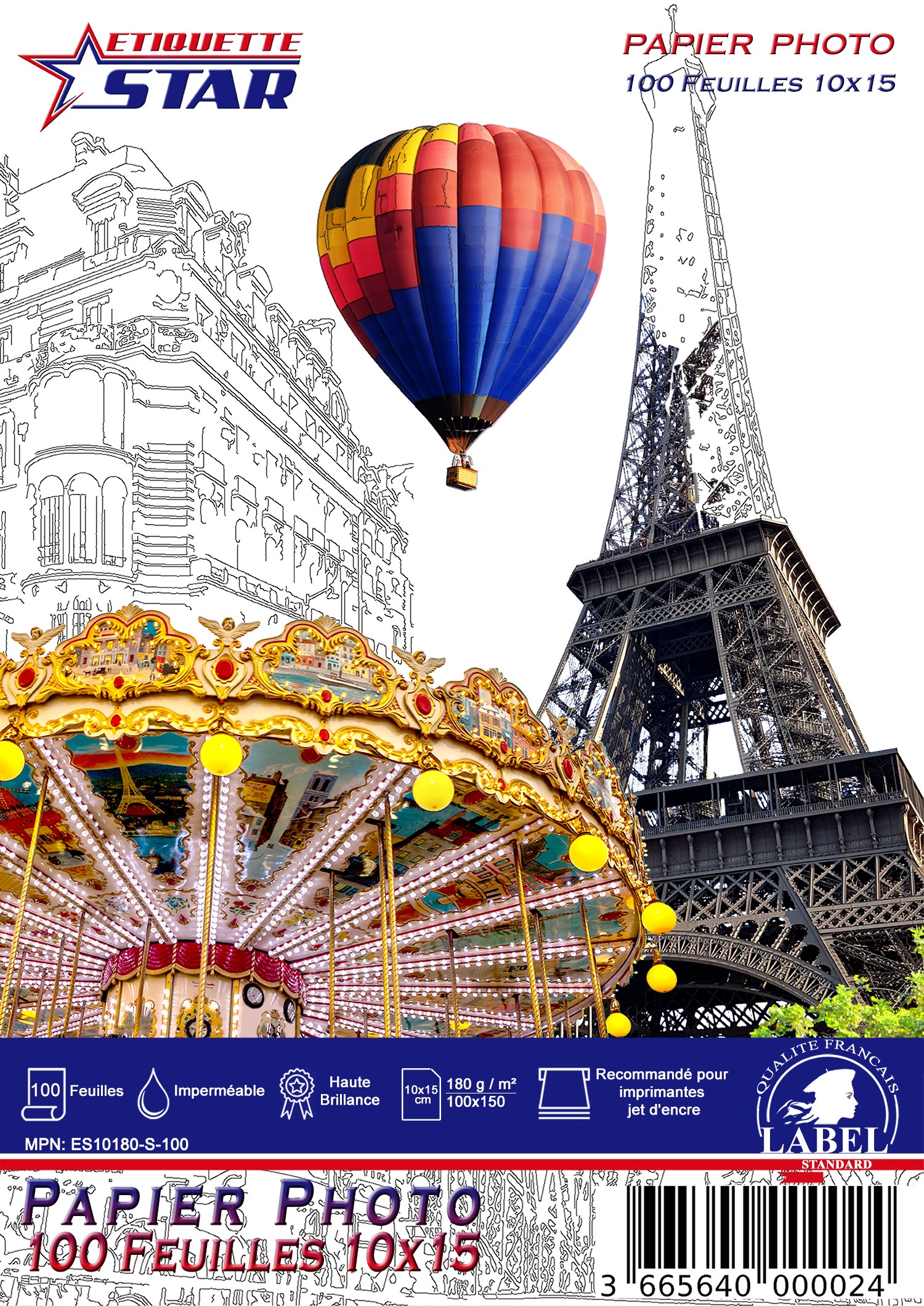 Papier Photo 10x15 cm EtiquetteStar 180g - 100 Feuilles Premium Haute Brillance - Photo 1/1