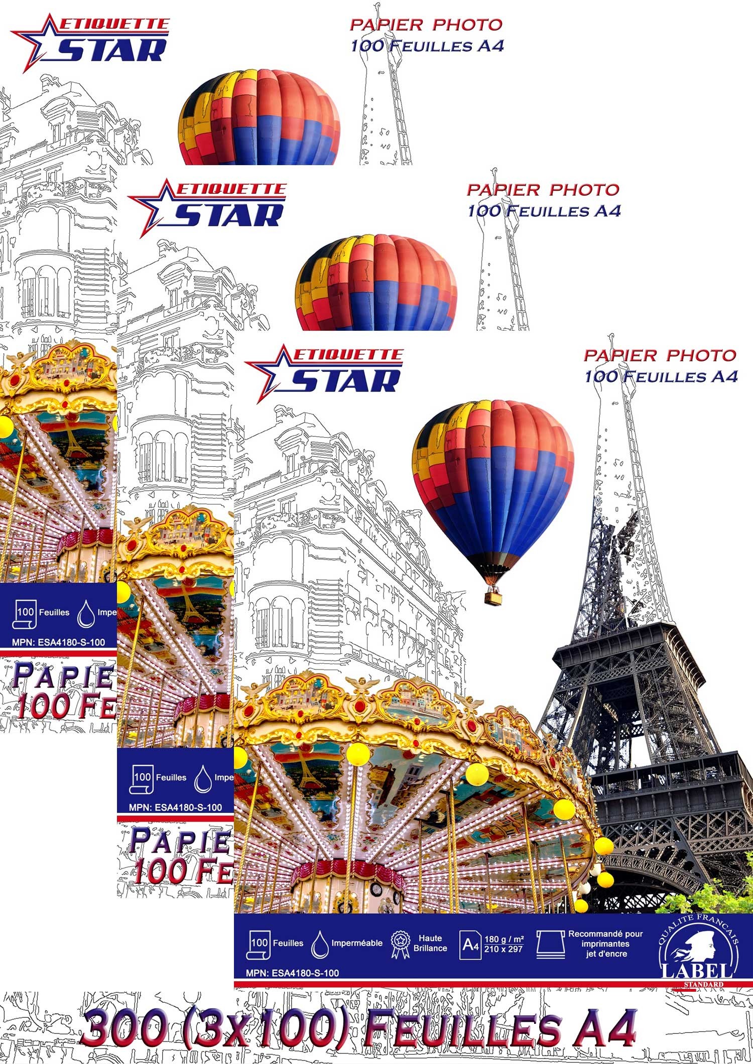 Papier Photo A4 EtiquetteStar 180g - 300 Feuilles Premium Haute Brillance - Photo 1/1
