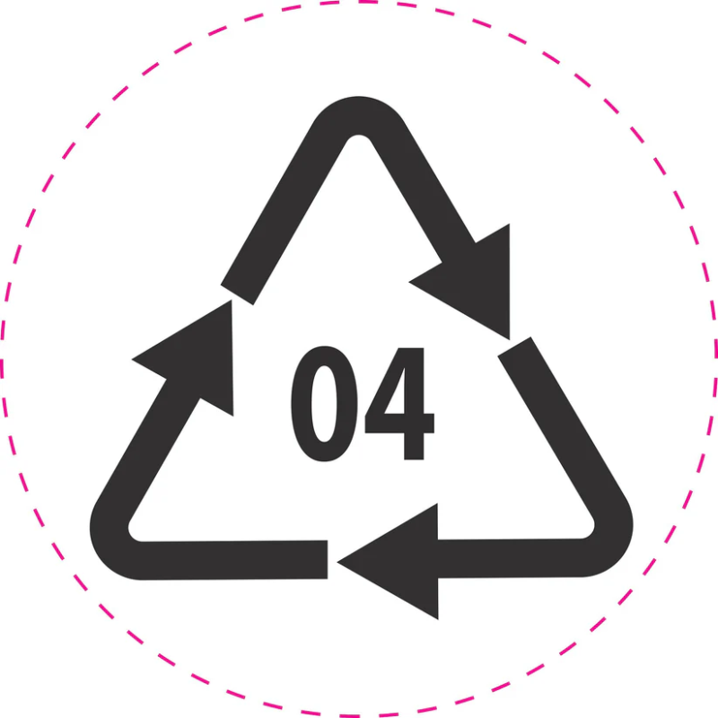 Étiquette de recyclage (LDPE) 'Code de recyclage 04' Étiquette de recyclage (LDPE) 'Code de recyclage 04'