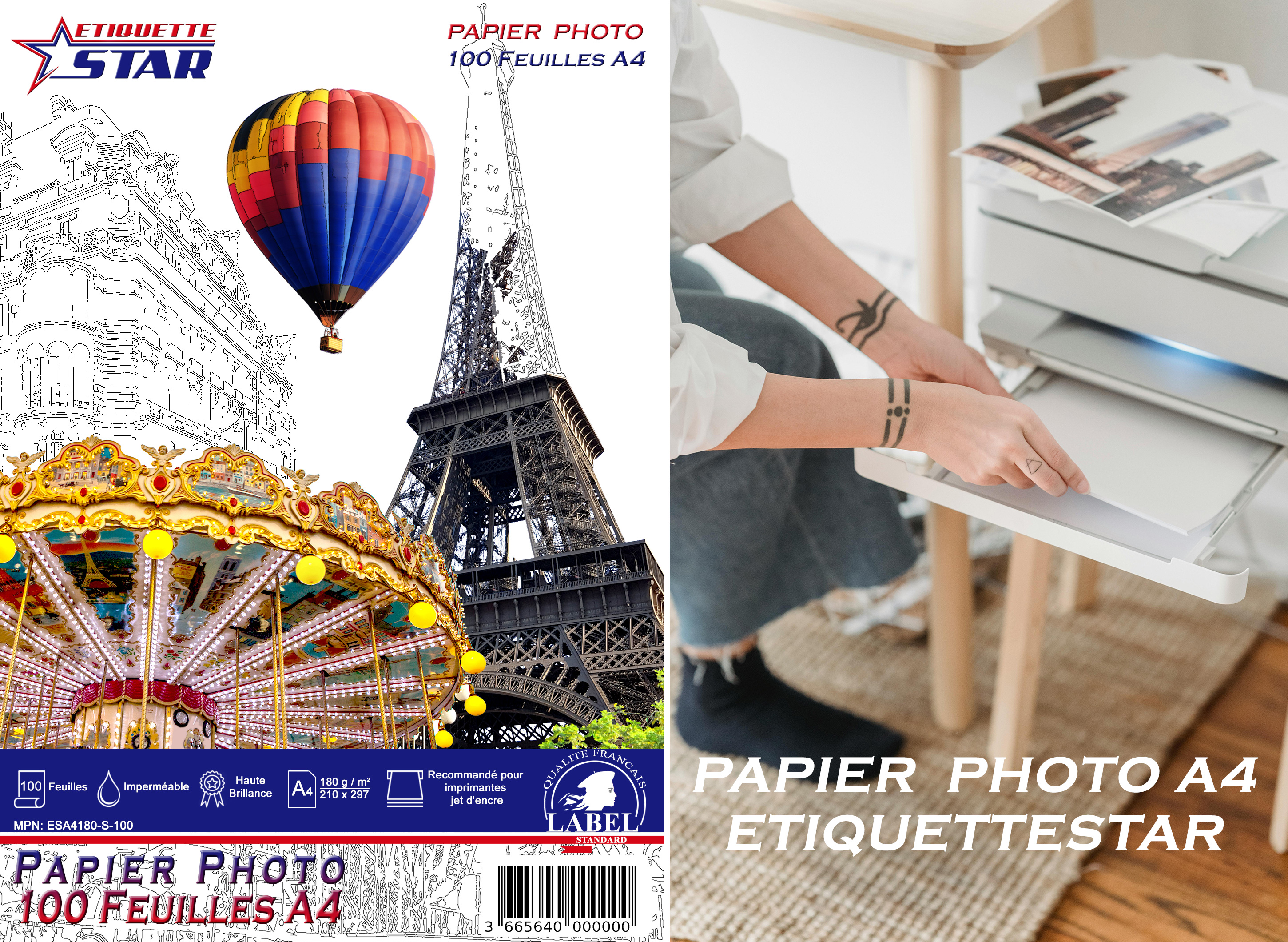 Papier Photo A4 EtiquetteStar 180g - 100 Feuilles Premium Haute Brillance